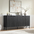 65" Buffet Cabinet with Storage, Fluted Credenza Sideboard with 4 Doors & Adjustable Shelves, Large Coffee Bar Console Table for Dining Room, Living Room, Entryway, Black Grey