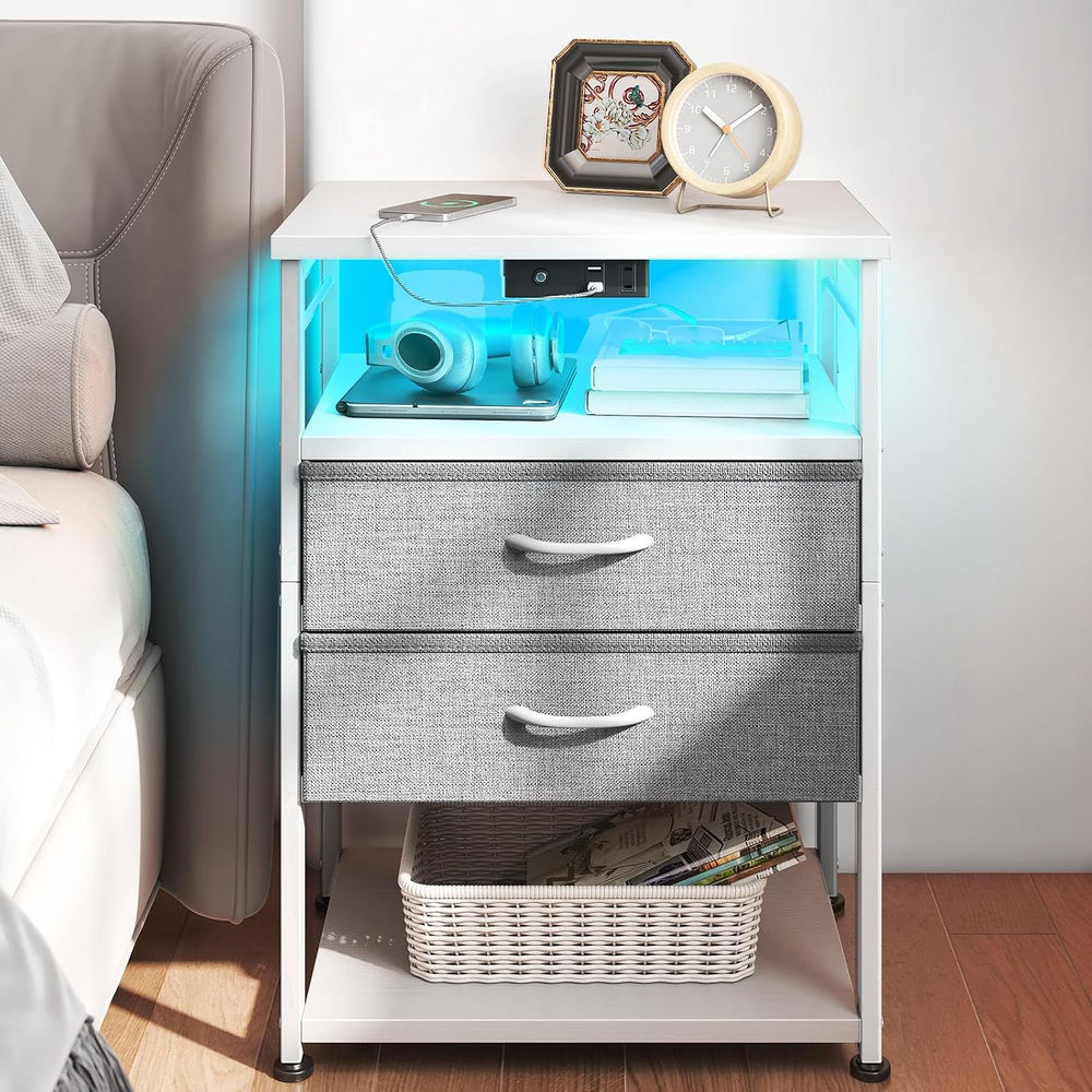 AODK 27.6" H Night Stand with Charging Station and LED Lights, Bed Side ...