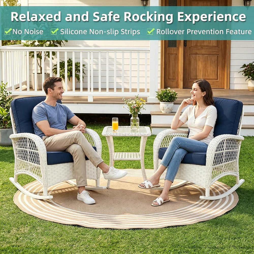 MEETWARM Outdoor Wicker Rocking Chairs Set of 2, Rattan Patio Rocker Chairs w...