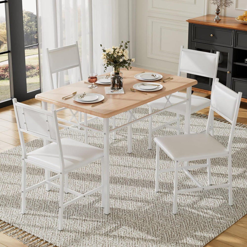 VECELO Dining Table Set for 4 with Chairs, 5-Piece Kitchen Table and Upholste...