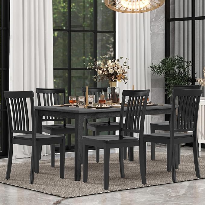 COLAMY Wooden Dining Room Chairs Set of 2, Spindle High Back Windsor Kitchen Side Chair, Farmhouse Dining Chairs for Kitchen, Dining Room, Black