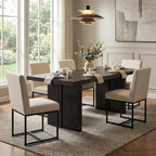 CIMOTA Modern Linen Dining Chair Set of 4, Mid Century Dining Room Chairs Fabric Upholstered Armless Side Chair with Black Sled Base for Dining Room, White Cream 4PCS