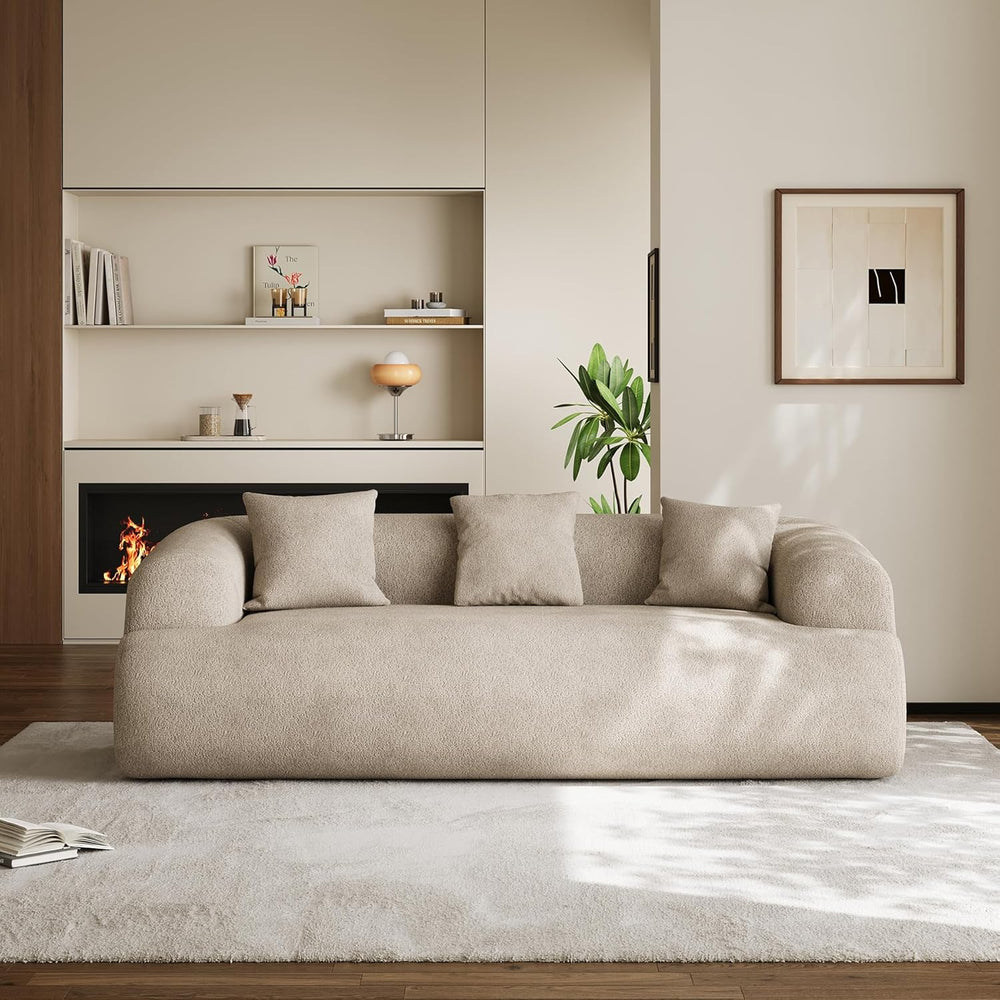 91" Couch,Cloud Couch,Chenille Curved Sofa with 3 Seater and 3 Pillows, ...
