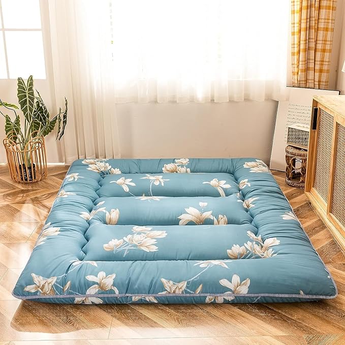MAXYOYO Japanese Floor Mattress Futon Mattress, 4" Thicken Tatami Mat Sleeping Pad Foldable Roll Up Mat Boys Girls Dormitory Pad Kids Floor Lounger Pillow Bed, Charcoal Grey, Queen Size