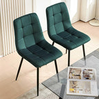 NORDICANA Forest Green Velvet Dining Chairs Set of 4, Upholstered Tufted Kitchen Chairs, Comfortable Seat, Metal Leg, Easy Assembly
