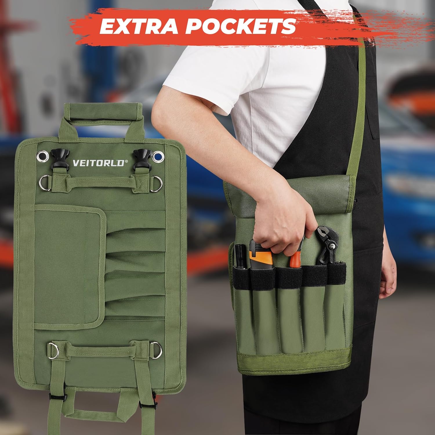 Roll Up Tool Bag, Gifts for Men Dad Husband Him Christmas, Mens Stocking Stuffers, Portable Tools Storage for Men, Heavy Duty Tool Organizer W/Detachable Pouches for Electrician Mechanic Carpenter