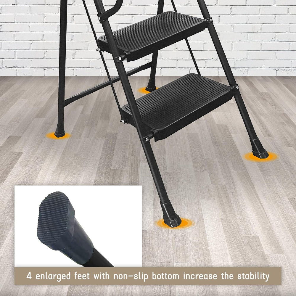 WiberWi 3 Step Ladder with Handrails Folding Step Stool with Tool Plateform, ...