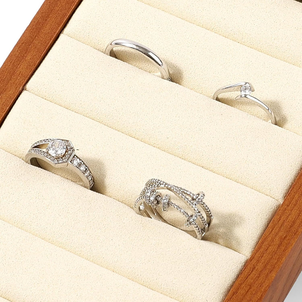 Small Jewelry Rings Display Tray Solid Wood Jewelry Display Organizer Tray for Rings Stud Earrings(Beige)