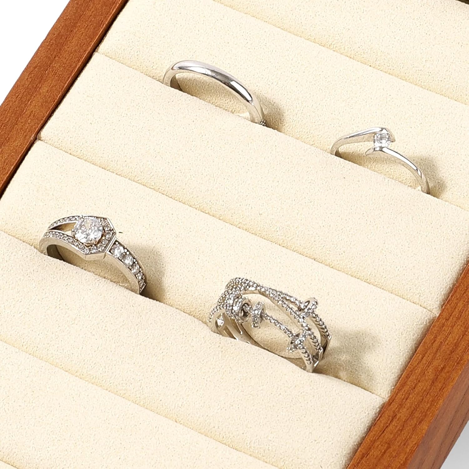 Small Jewelry Rings Display Tray Solid Wood Jewelry Display Organizer Tray for Rings Stud Earrings(Beige)