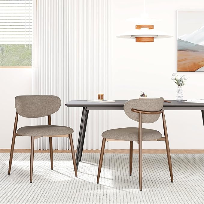 Dining Chairs Set of 2, Upholstered Dining Room Chairs with Metal Legs and Anti Slip Pads, Curved Back Kitchen Chair for Home and Restaurant Use, Camel