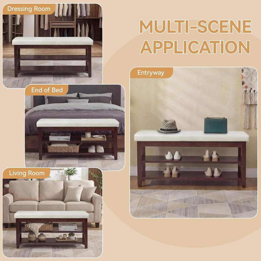 40" Faux Leather Shoe Storage Bench Entryway, Upholstered Bench with Lea...