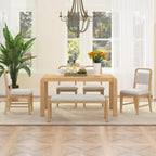 LUMISOL 6-Piece Solid Wood Dining Table Set, Extendable Kitchen Table Set for 4-6 with 4 Upholstered Chairs and 1 Bench for Kitchen, Dining Room, Living Room, Natural