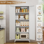 Polup 75" Tall Metal Kitchen Pantry Storage Cabinet with Doors and Shelves | White Freestanding Cupboard, 5-Tier Heavy Duty, 4 Adjustable Shelving, Gold Handles, for Garage, Dining Living Room, Office