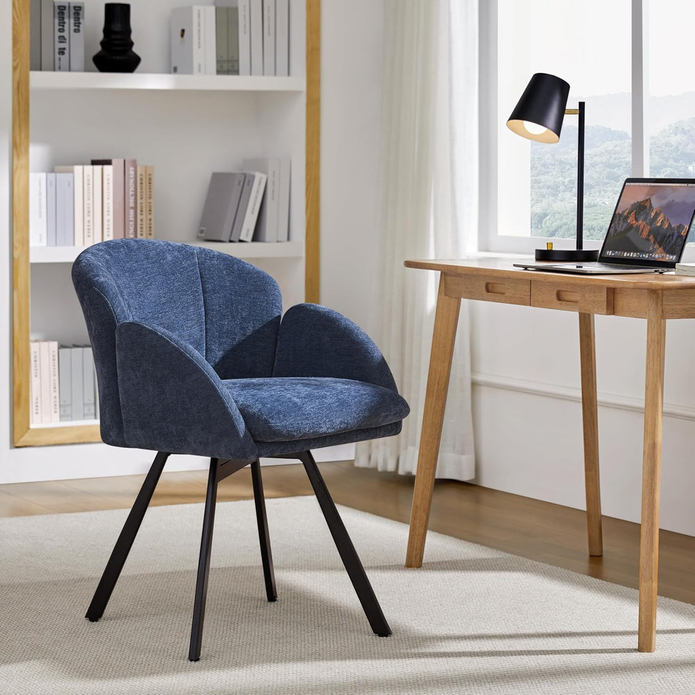 Yaheetech Swivel Accent Chair, Vanity Chair no Wheels, Blue | Chenille Desk C...