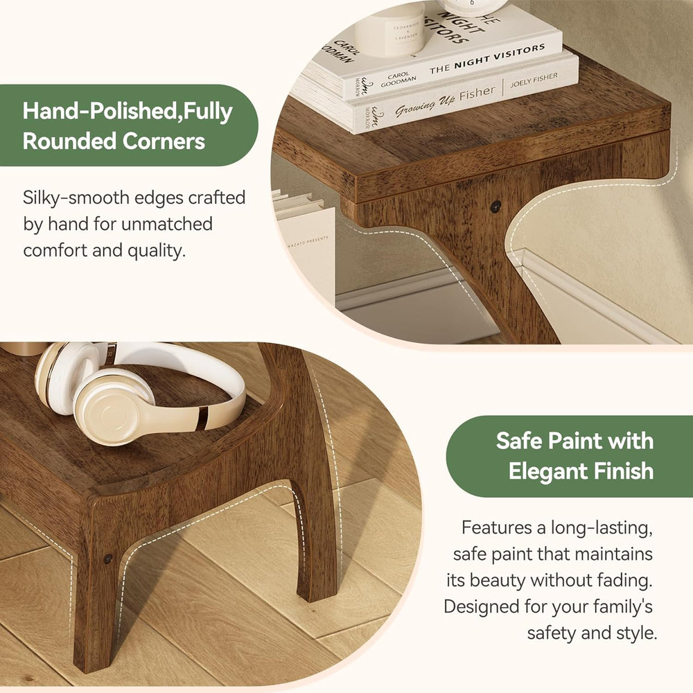Solid Wood End Table with Storage Shelf, Small Accent Table for Living Room, ...