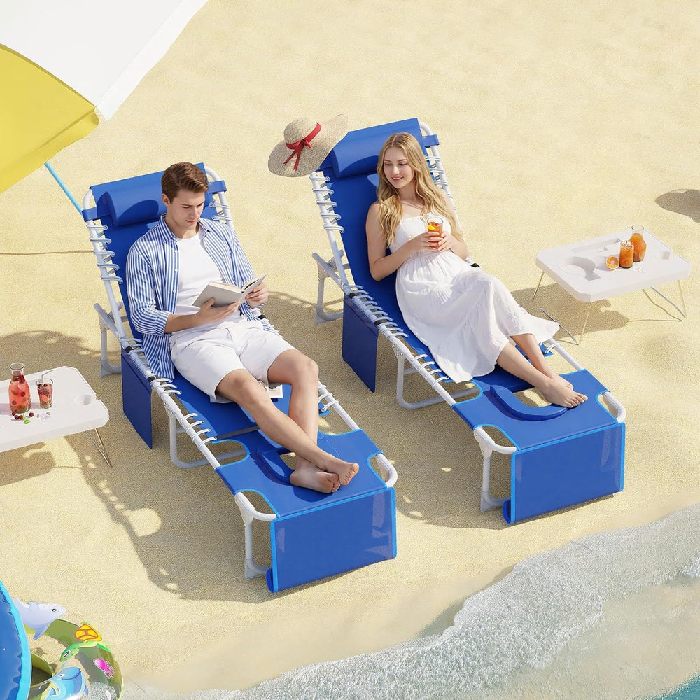 Garvee Tanning Chair with Face Hole, 3-in-1 Outside Beach Lounge Chair with F...
