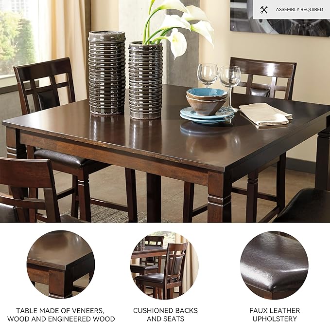 Signature Design by Ashley Bennox 5 Piece Counter Height Dining Set, Includes Table & 4 Barstools, Brown
