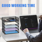 Supeasy 2 Pack 5-Tier Desk Organizer with Handle Mesh Desk File/Paper Organizer Letter Tray for Office, School and Home Easy Installation, Black