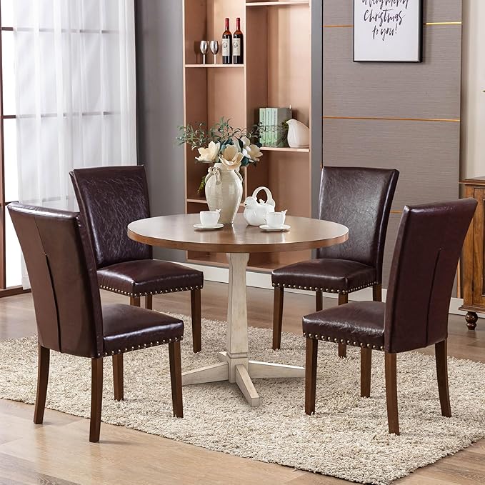 COLAMY Upholstered Parsons Dining Chairs Set of 4, PU Leather Dining Room Kit...