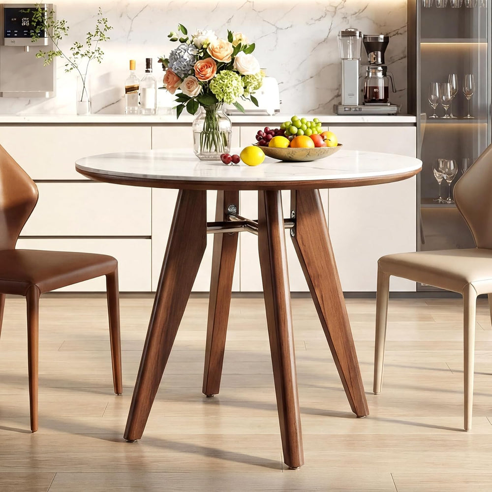 31.5" Round Dining Table, Modern Sintered Stone Kitchen Table with Solid...