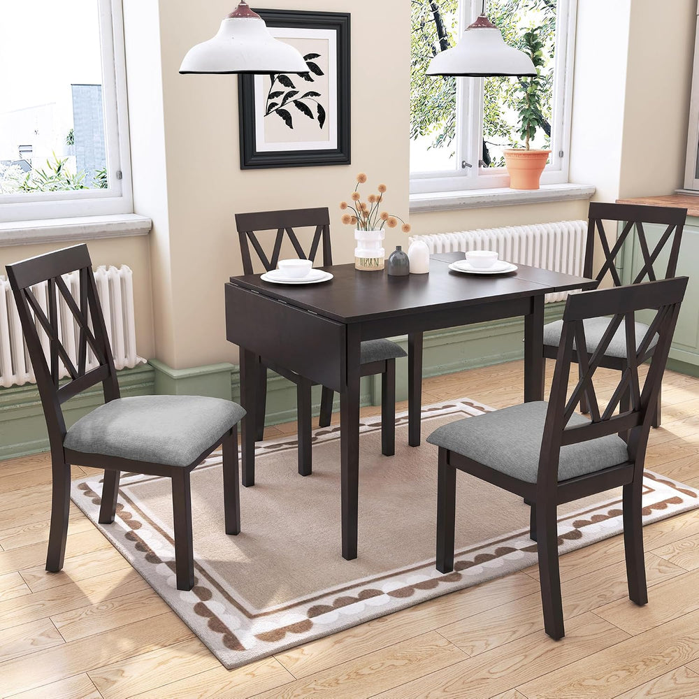 5 Piece Kitchen Dining Set with Drop Leaf, Dining Table and 4 Dining Upholste...