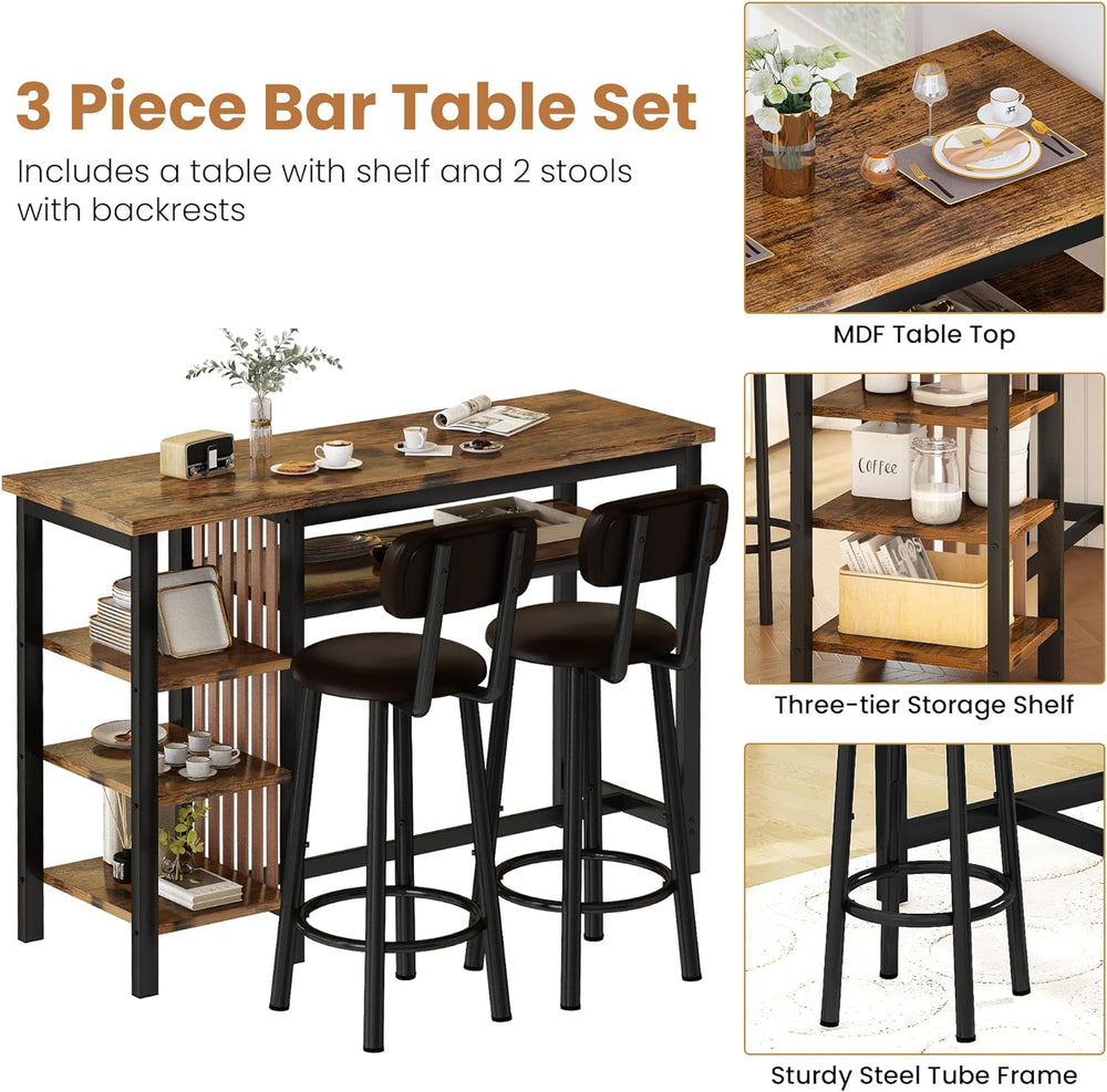 Bar Table and Chairs Set, 47'' Counter Height Dining Table Set with S...