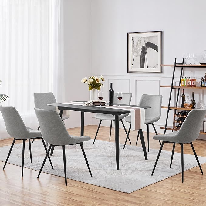 Yaheetech Dining Chairs Set of 2 Modern Upholstered Dining Room Chairs with Faux Leather Seat and Metal Legs for Home, Kitchen, Armless Design, Gray