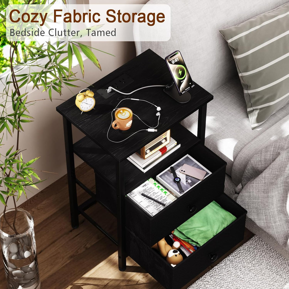 LOAKEKEL Night Stand, Small Nightstand with Charging Station | Bedside Table ...