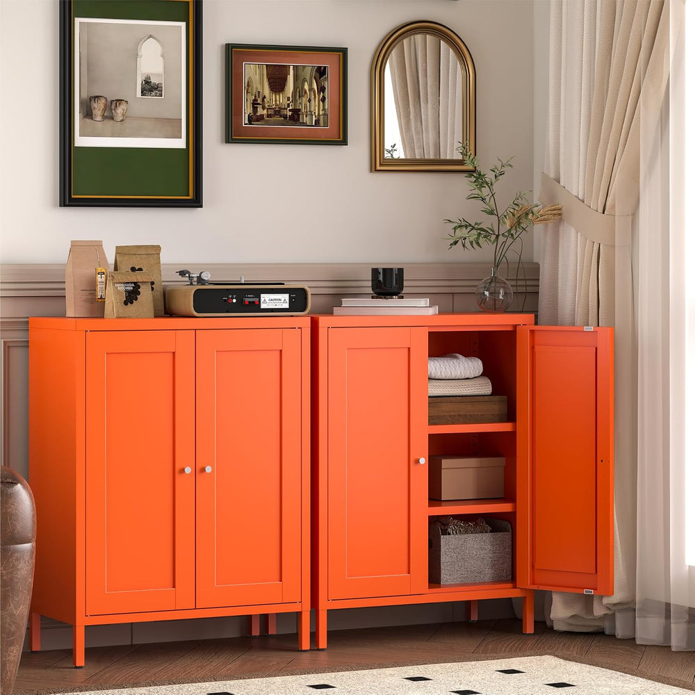 Metal Bathroom Storage Cabinet, Bathroom Floor Storage Cabinet with 2 Adjusta...
