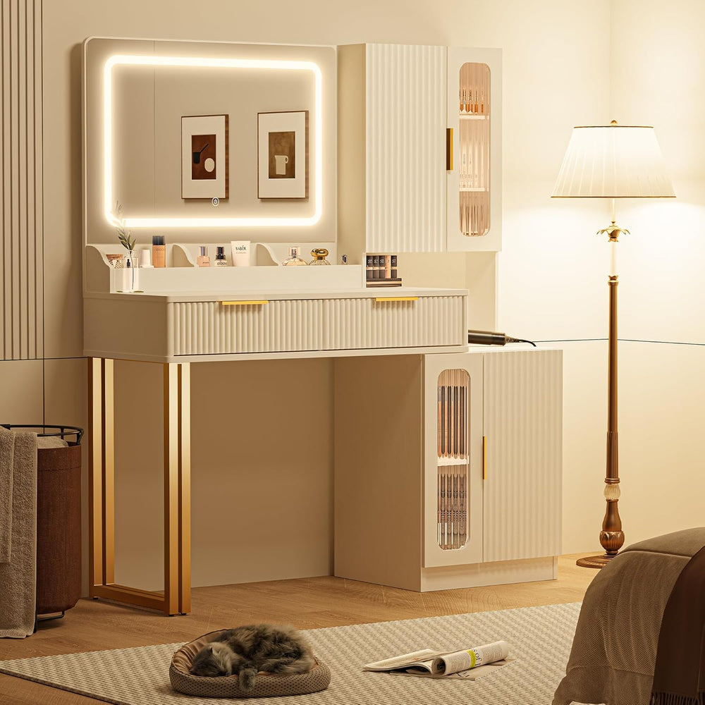 42" Modern Makeup Vanity Desk with Mirror and Lights, Makeup Vanity with...