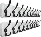 Dseap Coat Rack Wall - Heavy-Duty 38-1/4" Long, with Reinforced 10 Custom Tri-Hooks, Solid Wood Wall Hanger for Coats Hat Jackets - Rustic Farmhouse Entryway Storage, White & Black, Pack of 2