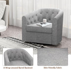 Simore Swivel Accent Chair for Living Room, Breathable Fabric Round Swivel Barrel Chair Armchair for Nursery Office Bedroom, Dark Gray