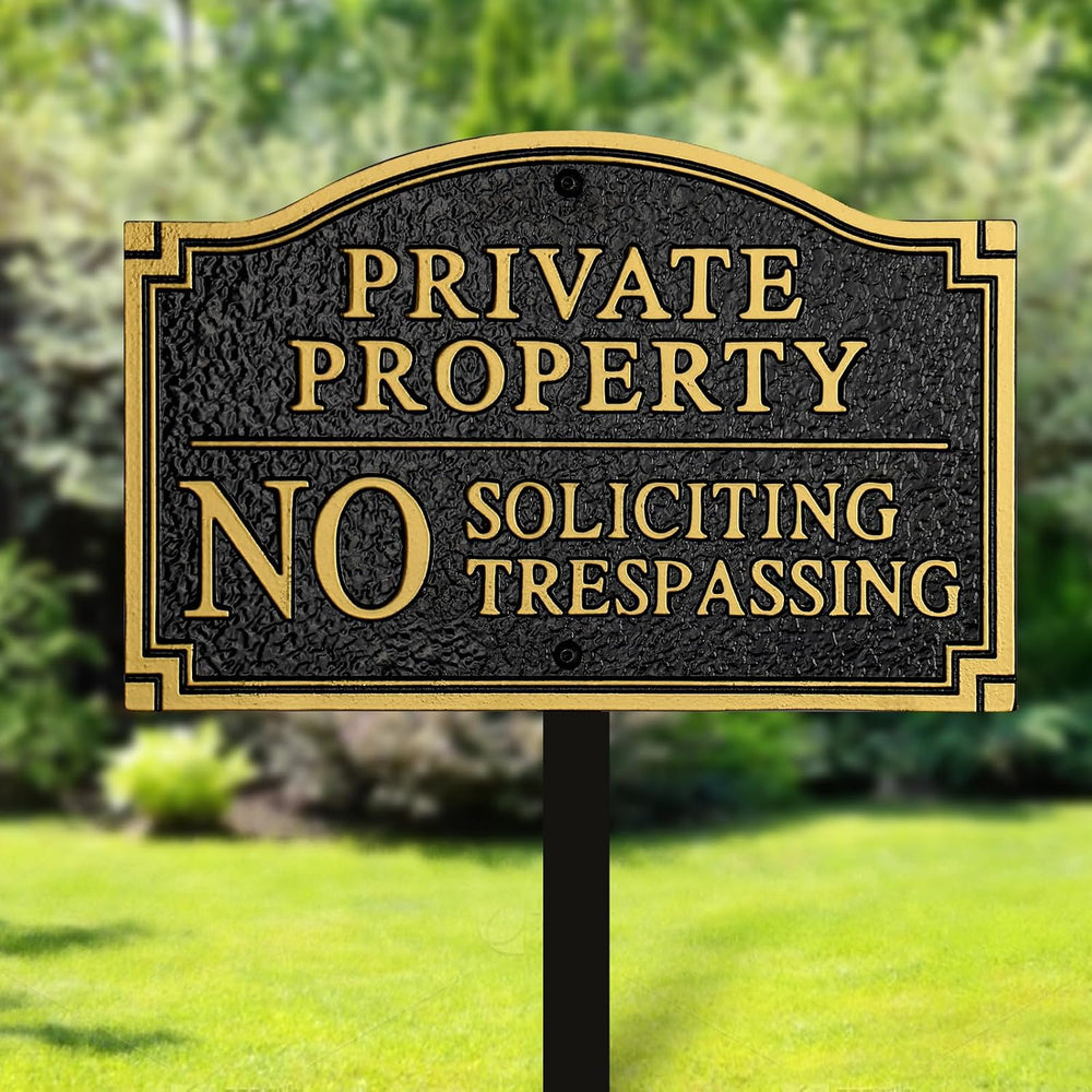 Private Property No Soliciting No Trespassing Cast Metal Yard Sign