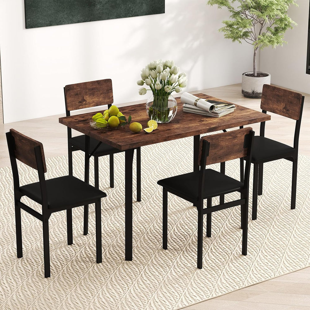 Giantex 5-Piece Dining Table Set for 4, Industrial Kitchen Table and 4 PU Lea...