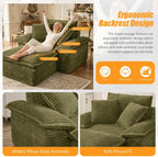 HYJT-H&K 63.5" Oversized Chaise Lounge Sofa, Boneless Chair with Ottoman | Green/Comfy Corduroy Reading Chair has Deep Seat,Ergonomic Armrests and 3 Pillows,No Assembly,For Living Rooms,Bedrooms
