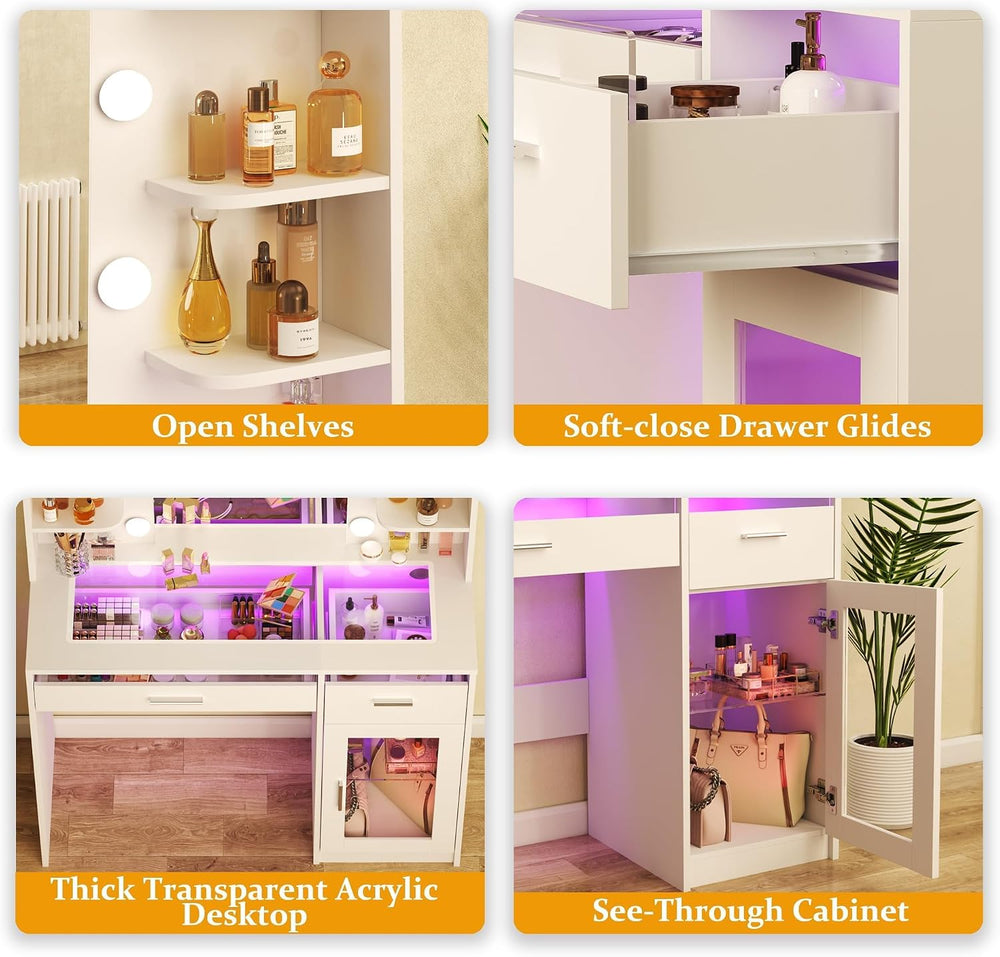 HUAHUU Vanity Desk with Mirror and Lights, Makeup Vanity Desk with Lights 3 C...