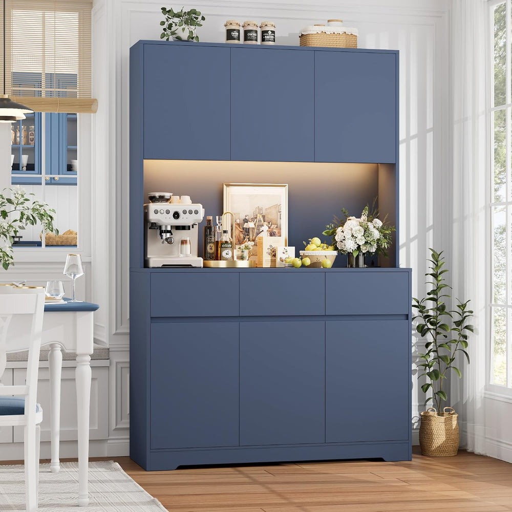FINETONES 71" Pantry Cabinet with Power Outlets and Led Lights | Large K...