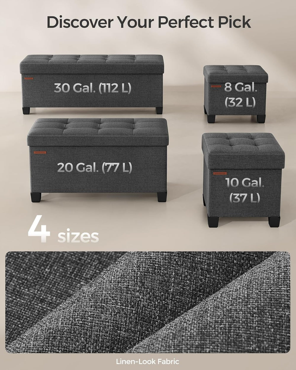 SONGMICS Storage Ottoman, Small Ottoman Foot Rest with Legs, 12.6 x 15.7 x 13...