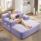 48.5" Boneless Chaise Lounge Chair Sofa Bed Indoor with Zip-Down Convertible Armrests & Backrest, Oversized Cloud Upholstered Compression Sleeper Couch Reading Chairs w/Side Pockets