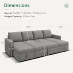 HONBAY Modular Sectional Sleeper Sofa Bed, Chenille Pull Out Couch with Storage Ottoman, U Shaped Sectional Couches for Living Room, Warm Grey