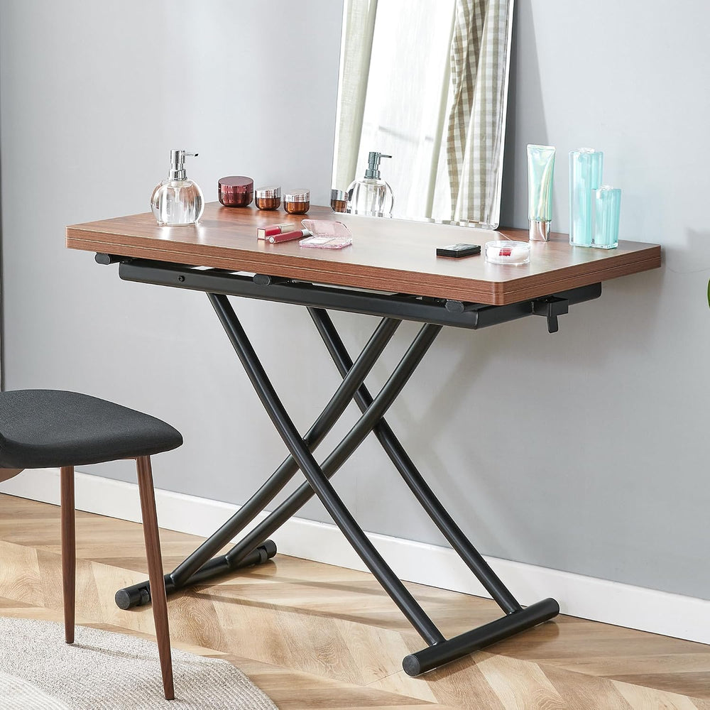Space Saving Folding Dining Table, Adjustable Height Foldable Coffee Table wi...