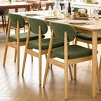 Wooden Dining Chairs Set of 4, Farmhouse Boucle Upholstered Kitchen Chairs, Green