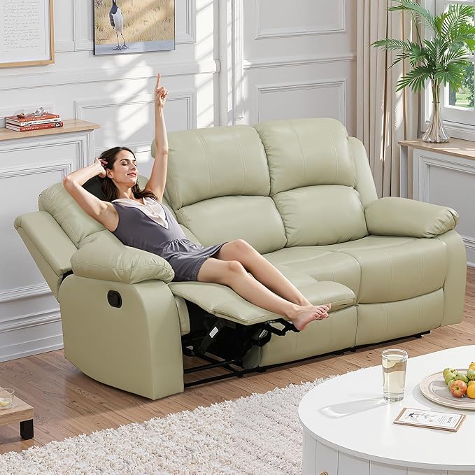 Recliner Sofa Set Couches for Living Room Chair Recycled Leather Fabric Living Room Furniture Sets, Adjusted Loveseat Reclining Couch Furniture Sofa Set for Theater Seating, 3-Seater, Beige