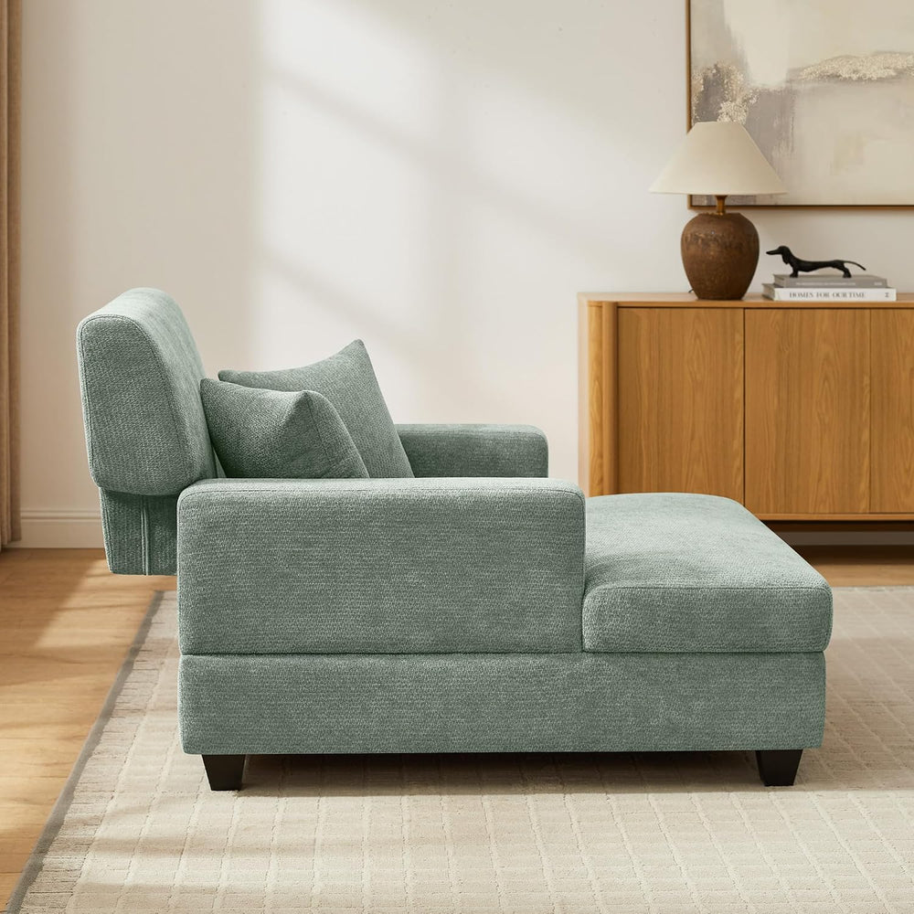 VANOMi 55.5" Chaise Lounge Chair with Adjustable Backrest, Chenille Sage