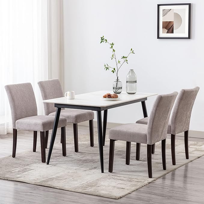 Watson & Whitely Upholstered Dining Chairs Set of 6, Fabric Armless Dining Room Chairs with Solid Wood Legs & Back Side Chair for Kitchen, Living Room, Restaurant, Grey
