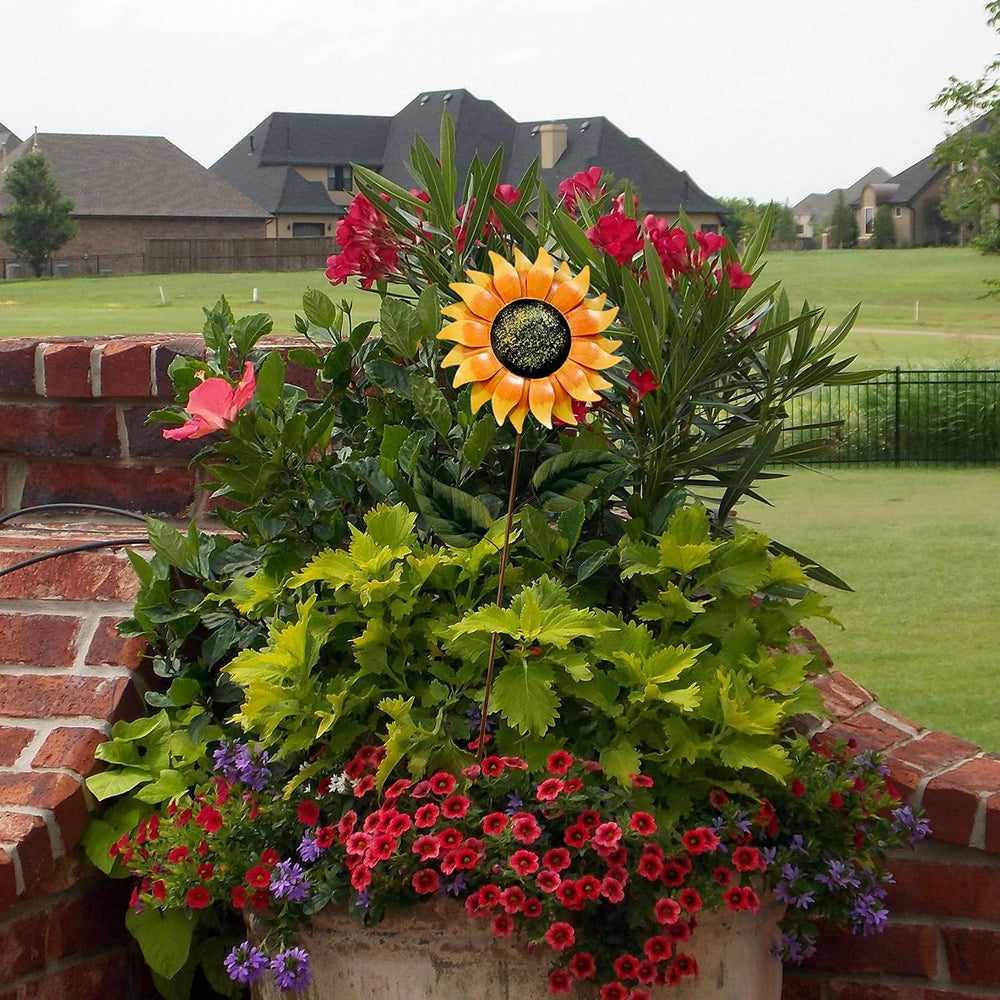 Vintage Metal Sunflower Garden Stake,32 Inches, 2 Pack Planter Stand for Home...