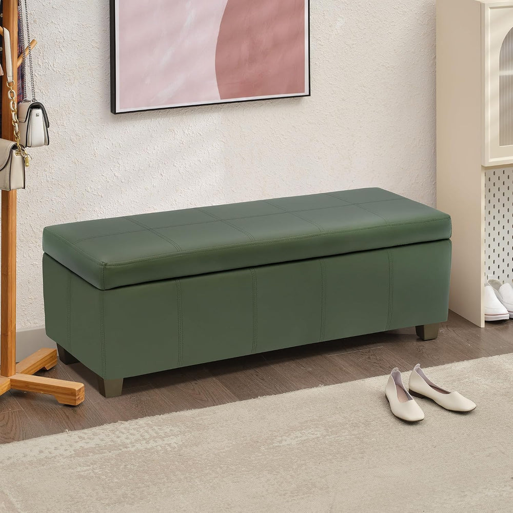 51 Inch Storage Ottoman, Storage Bench with Safety Hinge, Upholstered Synthet...