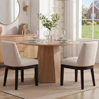 Modern Dining Chairs Set of 2 Comfortable Dining Room Chairs with Back, Linen Fabric Upholstered Kitchen Side Chair with Black Wood Legs for Living Room, Beige