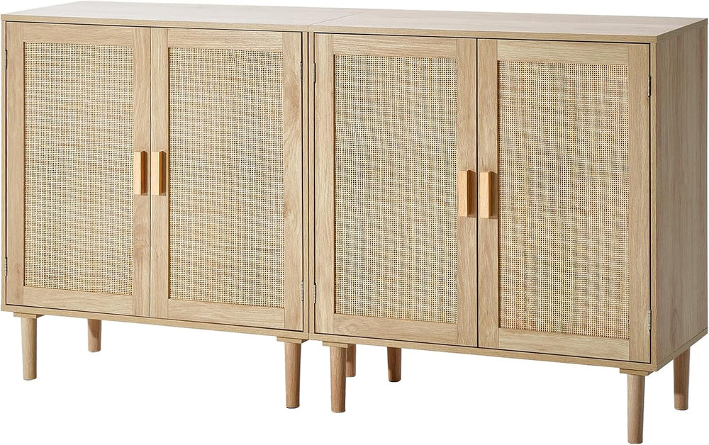 VEVOR Rattan Buffet Cabinet with Storage, 4 Magnetic Doors and Adjustable She...