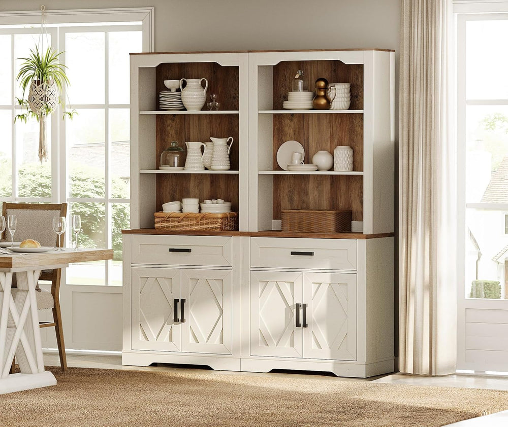 WAMPAT Kitchen Pantry with Barn Door,73.3" Tall Wood Open Storage Cupboa...